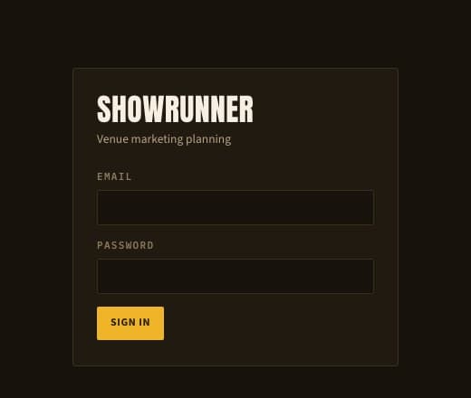 The ShowRunner sign-in screen in the Marquee design system
